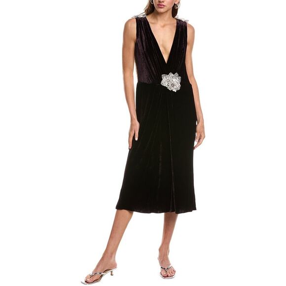 Dolce & Gabbana Womens  Silk-Blend Midi Dress, Black - Picture 1 of 3